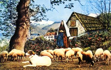 Iconographie - Bernadette devant sa bergerie gardant les moutons