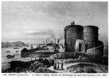 Iconographie - Indret - La Basse-Indre, l'Usine et l'Ermitage de Saint-Hermeland, vers 1840