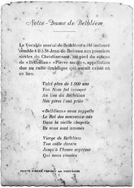 Iconographie - Verso de la carte représentant la statue de Notre-Dame de Bethléem