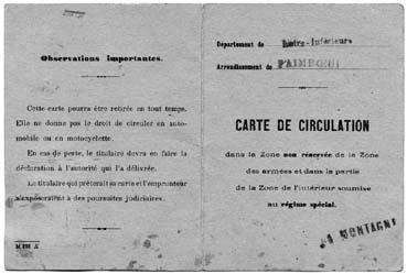 Iconographie - Recto de carte de circulation de 1917