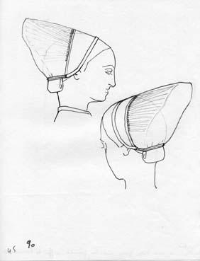 Iconographie - Grand bonnet serre-tête porté sous les grandes coiffes de 1850