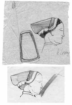 Iconographie - Croquis de la coiffe du Loroux-Bottereau