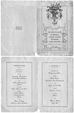 Iconographie - Menu du mariage de Marcelle Pigeon et Eugène Beaulieu