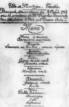 Iconographie - Banquet démocratique du 2 août 1908, Menu