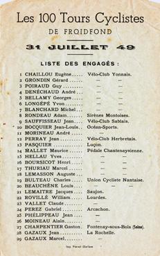 Iconographie - Affiche "Les 100 tours cyclistesde Froidfond"