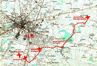 Iconographie - Tracé de l'aviateur anglais abattu entre Bois-Fossé et les Judices