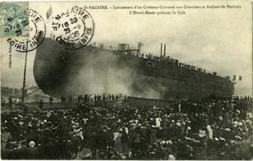 Iconographie - Lancement du croiseur-cuirassé aux chantiers et ateliers de Penhoët - L'Ernest-Renan