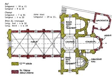 Iconographie - Plan de l'église au XIIe et XIXe siècles