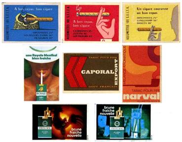 Iconographie - Présentation de boites d'allumettes, série "publicité de tabac"