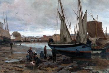 Iconographie - Le port de Concarneau à marée basse,  T. Deyrolle (1844-1923)