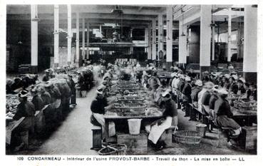 Iconographie - Intérieur de l'usine Provost-Barbe - Travail du thon - La mise en boîte