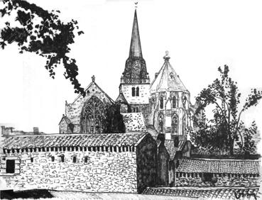 Iconographie - Chevet de l'ancienne église et de la nouvelle, vers 1906
