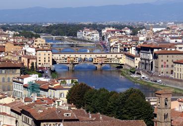Iconographie - Florence - Panorama sur le pont Vecchio, de la route de Bologne