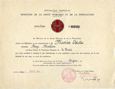 Iconographie - Diplôme des Donneurs de sang bénévoles