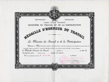 Iconographie - Diplôme Médaille d'honneur du travail