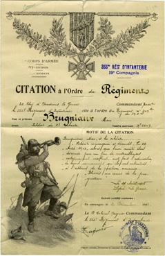 Iconographie - Citation à l'orde du Régiment - 355e Régiment d'Infanterie