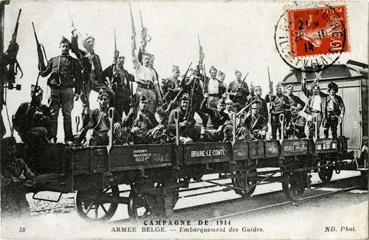 Iconographie - Campagne de 1914 - Armée belge - Embarquement des guides