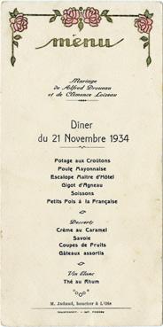 Iconographie - Menu du dîner de mariage