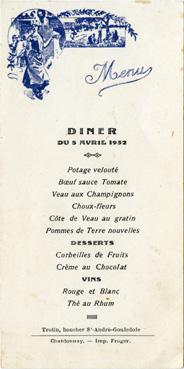 Iconographie - Menu du dîner