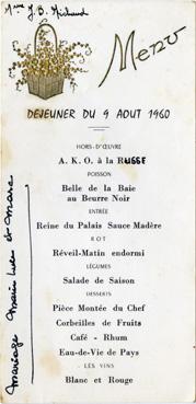 Iconographie - Menu du déjeuner de mariage