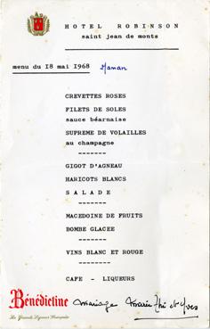 Iconographie - Menu de mariage Hôtel Robinson