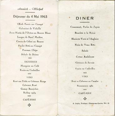 Iconographie - Menus du banquet de noce d'Annick et Michel Fillon
