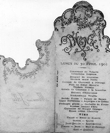 Iconographie - Menu d'un lunch à l'Hôtel Meunier