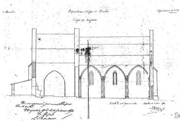 Iconographie - Plan de l'église daté du 6 juin 1814 - Coupe en longueur