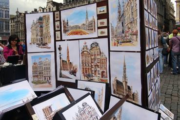 Iconographie - Bruxelles - Aquarelles en vente sur la Grand-Place