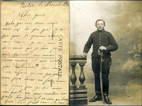 Manuscrit - Le soldat Artus écrivant à ses parents de Poitiers