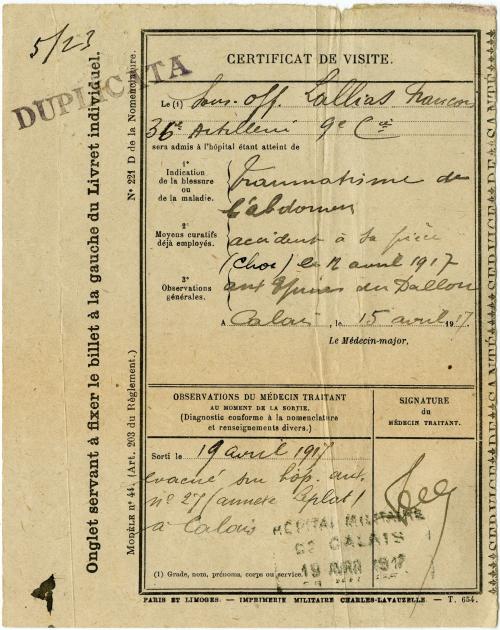 Manuscrit - Certificat de visite Lallias
