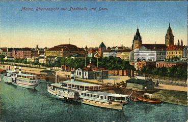 Iconographie - Mainz - Rheinansichtmit Stadthalle und Dom