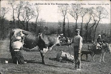 Iconographie - Visite à la ferme - Servante trayant sa vache