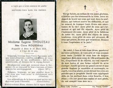 Iconographie - Souvenir de Madame Eugène Thouzeau