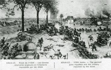 Iconographie - Rives de l'Yser - Les canons allemands engloutis et l'infanterie repoussée par les Alliés