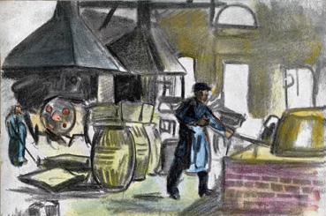 Iconographie - Croquis d'usine le père Allard nettoie sa marmite