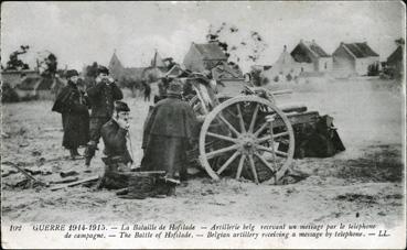 Iconographie - La bataille de Hofslade -Artillerie belge recevant un message téléphonique