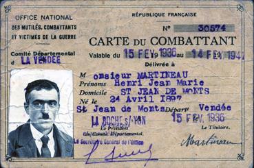 Iconographie - Carte de combattant - Henri Martineau