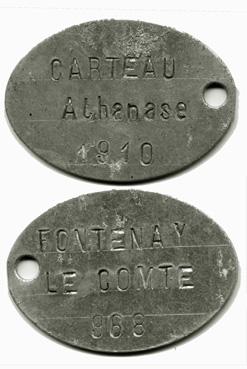 Iconographie - Plaque de matricule de Athanase Carteau