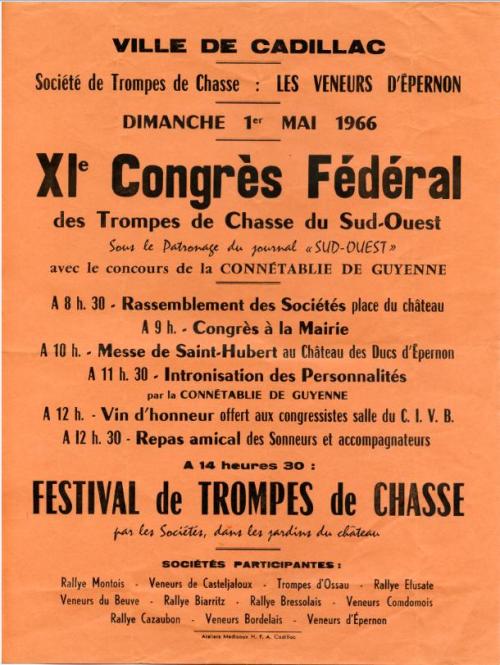 Iconographie - Congrès de la Fédération des Trompes de Chasse du Sud-Ouest (FTCSO) - 1er mai 1966
