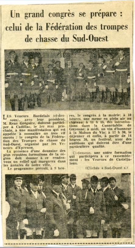 Iconographie - Congrès de la Fédération des Trompes de Chasse du Sud-Ouest (FTCSO) - 1er mai 1967