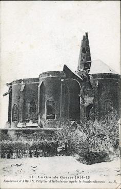 Iconographie - L'église d'Hébuterne après le bombardement