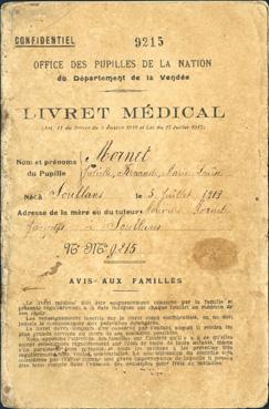 Iconographie - Livret médical de la pupille Juliette Mornet
