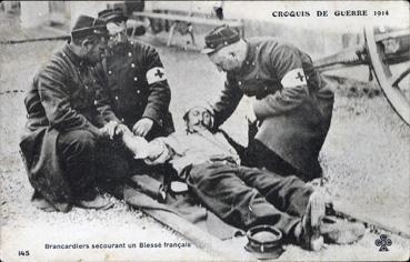Iconographie - Brancardiers secourant un blessé français