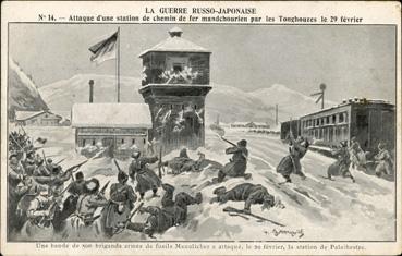 Iconographie - La guerre russo-japonaise - Attaque d'une sation de chemin de fer