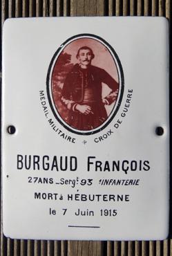 Iconographie - Plaque émaillée pour la tombe de François Burgaud