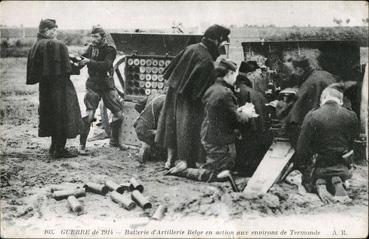 Iconographie - Termonde - Batterie d'artillerie belge en action