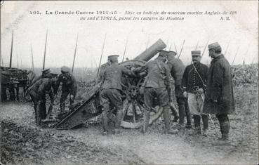 Iconographie - Ypres - Mise en batterie du nouveau mortier anglais de 120