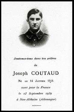 Iconographie - Joseph Coutaud, mort pour la France