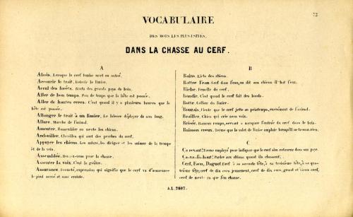Partition - Bretonnière-Vocabulaire des mots les plus usités dans la chasse du cerf - Page 1sur4 - A-B-C